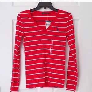 Polo Ralph Lauren Striped V Neck Long Sleeve Tee